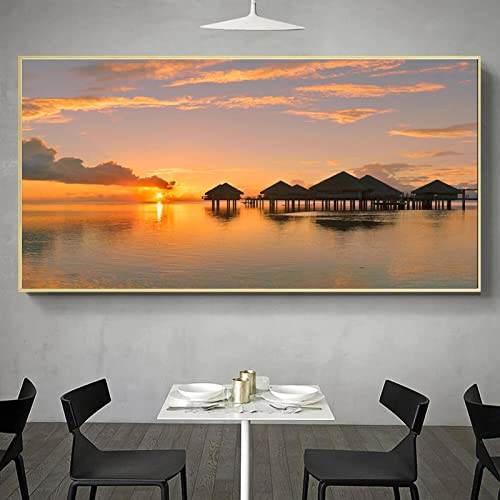 Peinture lac abstrait sur toile art mural 90x180 cm grand format salon