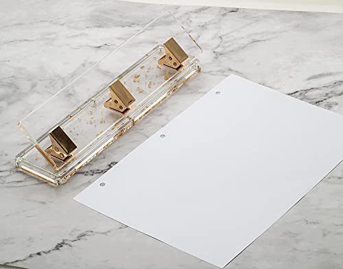 Acrylic Gold Leaf Three-Hole Punch, Desktop Paper Punch 10 Sheet Punch Capacity With Non-Slip Fabric Base For Use In Scrapbooking, Offices, Schools, And Studios #TOP4