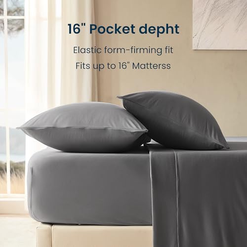 SLEEP ZONE King Sheets Set - 4 Piece Bedding - Jersey Knit Cooling Sheet Set - Soft and Fade Resistant - Easy Care - Deep Pocket (King,Grey) - Thumbnail 5