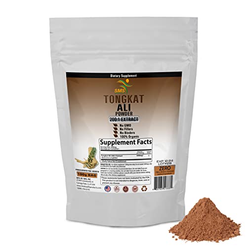 Maximum Strength Tongkat Ali Extract 200:1 Concentrate Powder (LongJack) by SMS, 100 Grams, Premium Longjack Supplement for Men and Women, Vegan