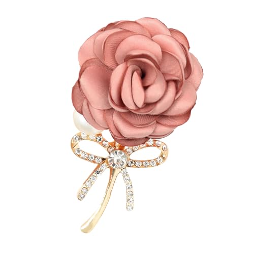 Image of WCRAZYE Elegant Rose Flower Brooch Pin for Women Men Wedding Party Gentleman's Essentials Handmade Crystal Pearl Fabric Flower Lapel Pin Dress Suit Accessories Boutonniere Ideas Gift Valentine's Day