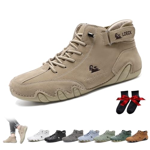 Italian Handmade High Boots Men Outdoor All-Terrain Minimalist Beck Shoes Breathable Non-Slip Casual Barefoot Shoes for Walking Hiking Driving Chukka Boots(Khaki,US 13)