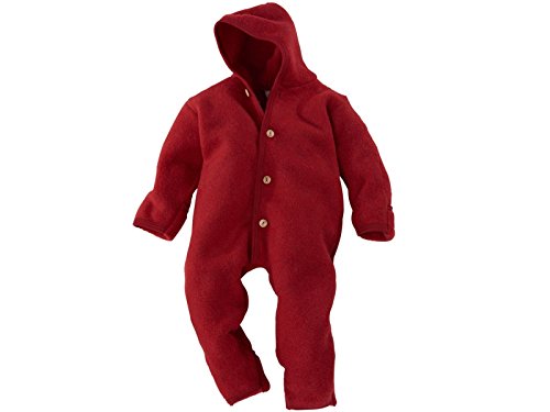 Engel-Natur Baby Overall mit Kapuze aus Bio Schurwoll-Fleece, Rot Melange,...