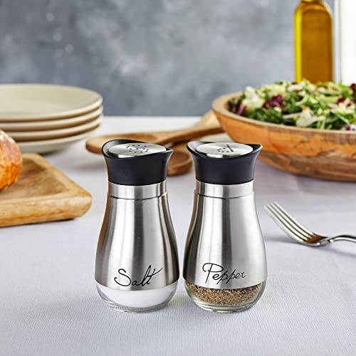 Stainless Steel Salt And Pepper Shaker Set With Transparent Glass Bottoms, Screw-Off Caps, And Perforated "S" And "P" Designs For Modern Kitchen Accessories (4Oz) #TOP4