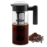 Halorin Cafetera Coldbrew de 1,3 l, con filtro de acero inoxidable 304, jarra de cristal con boquilla y mango de cristal, adecuada para café helado, té helado