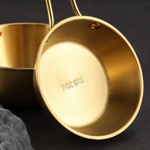 Image of 2-Pack Makgeolli Bowls | 304 Stainless Steel Korean Traditional Rice Wine Bowls with Handle | Gold Finish Soup Bowl, Camping Food Bowl, Hiking Cup | 10 oz (300 ml), 4.7 Inch