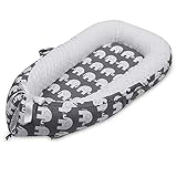 WEZOXV Baby Lounger Baby Nest Co Sleeper Bed for Newborn Portable Ultra Soft Breathable Fiberfill Crib Bassinet Adjustable Lounger Perfect for Traveling Napping Gift for Newborn (Elephant)