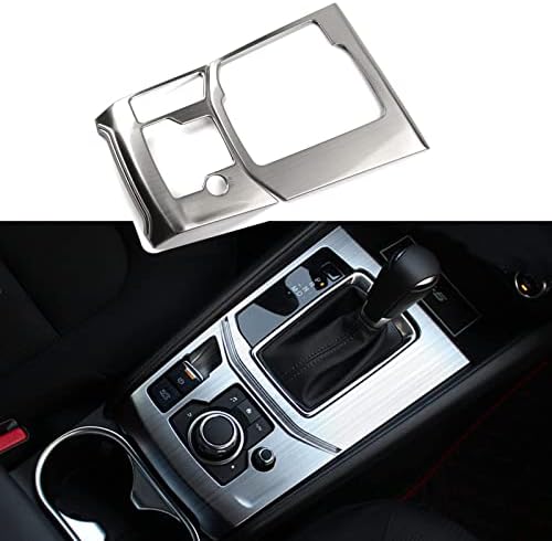 ANFOKAS 2pcs for Mazda CX-5 2023 2022 2021 2020 2019 2018 2017 Accessories Car Gear Panel Cover Trims Frame Gear Shift Knob Center Consoles for Left Side Drive Car -Stainless Steel Silver