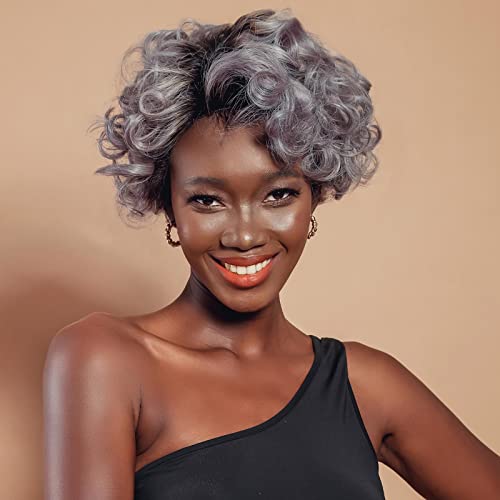 NERISSA Grey Short Pixie Cut Wigs Human Hair Salt And Pepper Pixie Lace Front Wigs grey natural hair wigs for black women 150% Density