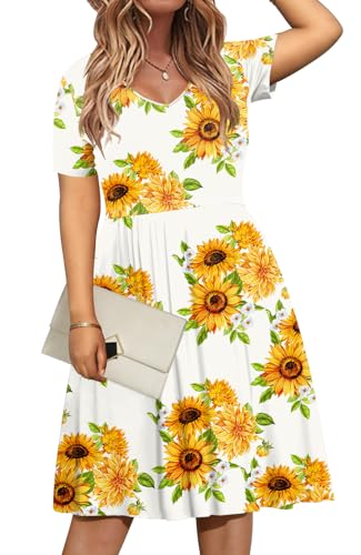 Image of DB MOON Women Plus Size Dresses 2026 Summer Casual V Neck Short Sleeve Knee Length Dress with Pockets