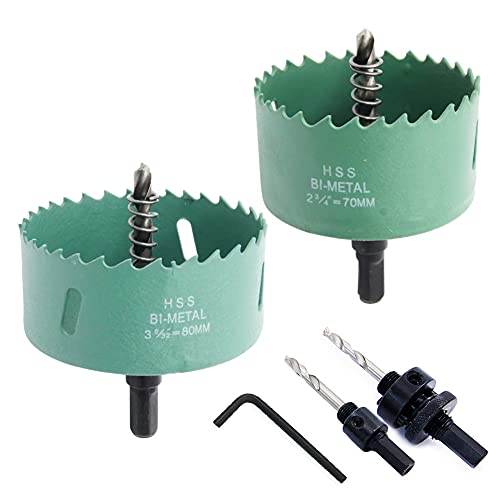 LAIWEI Kit de sierra de agujero bimetálico, 70 mm y 80 mm combinación universal hoja de sierra, cortador de agujeros HSS con arbor, adecuado para madera, plástico, metal blando Cover