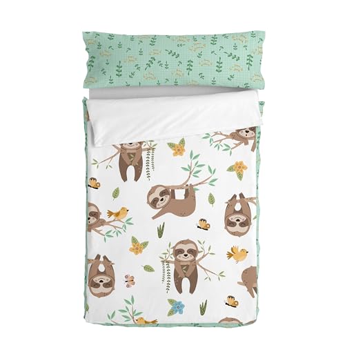 Happy Sloth Saco Nórdico Multicolor, 90x200 Cm Cama 90 Sin Relleno, 100 Algodón, Calidad De 150 Hilos