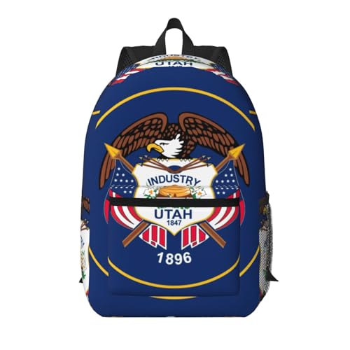 Sac à dos d'école à motif Utah noir avec poche frontale ergonomique