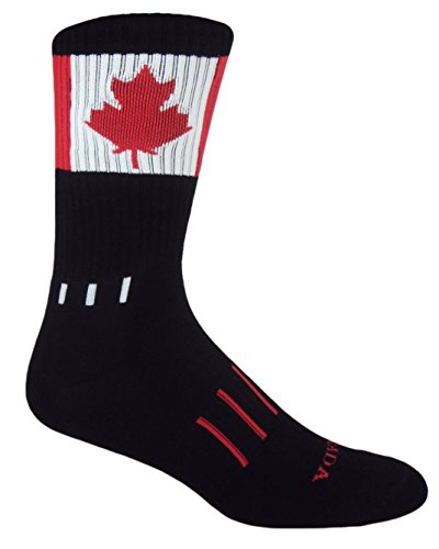 Black with Red Maple Leaf Canada Flag Crew Socks