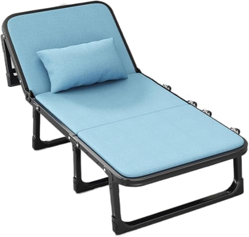 Cama plegable de camping con colchón para adultos, marco de acero resistente, cuna portátil con ruedas, cama compacta para invitados (azul) - Ideal para viajes y uso doméstico