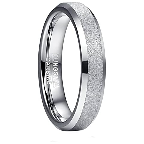 TUNGSTORY 4mm Women's Silver Sandblasted Finish Tungsten Ring Engagement Rings with Polished Beveled Edges Size S Cover