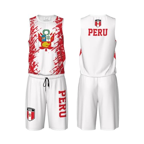 Peru Flag Grain (2) Basketball Jersey Uniform Suit For Men Adults Training Athletic Set