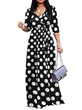 Women 1950s Vintage Maxi Dress Summer Sexy Beach Warp V Neck A-Line Flowy Swing Black Polka Dot Dresses