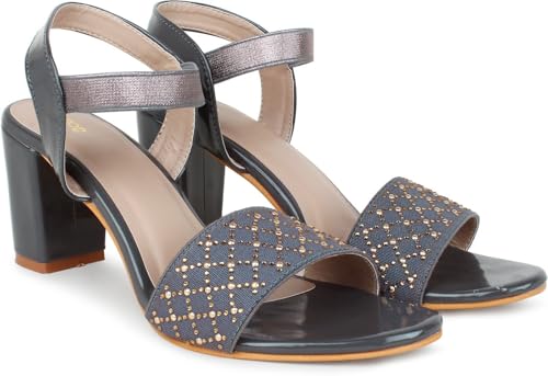 Image of Action Crystal-Embellished Slide Sandals| Block Heel| Water-Resis Tant| Textured EVA Sole Black