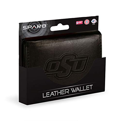 Rico Oklahoma State Cowboys Embossed Trifold Wallet - Black Leather - with Worn Distressed Look