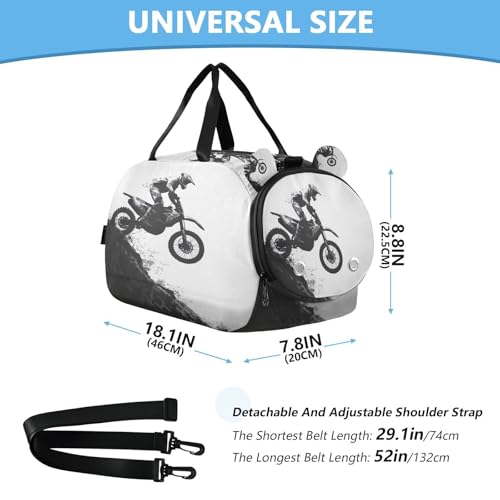 YETTASBIN Sport Travel Duffel Bag for Girls Boys, Motorcycle Rider Large Waterproof Weekender Overnight Bag, Detachable Shoulder Strap Gym Bag with Shoe Compartment & Wet Pocket3