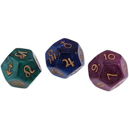 POFET 2 Set 6-teiliges mehrfarbiges 12-seitiges Harzwürfel Astrologie Tarot Constellation Divination Model A.