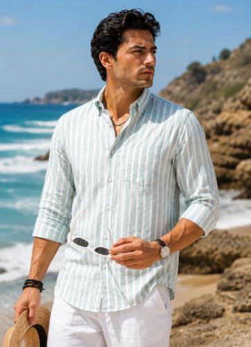 Image of Majestic Man Classic Slim Fit Vertical Striped Casual Cotton Shirt