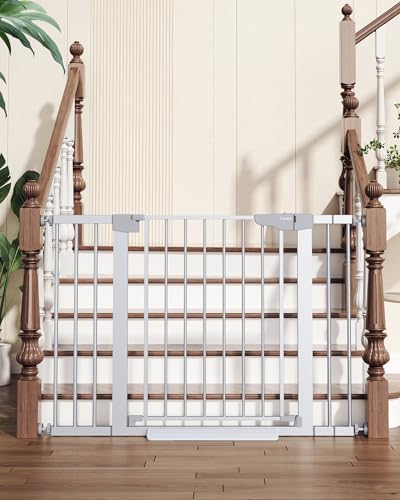 Image of Cumbor 29.7-46" Baby Gate for Stairs, Mom's Choice Awards Winner - Auto Close Dog Gate for House, Easy Install Pressure Mounted for Doorways, Easy Walk Thru Wide Safety for Pets, Silver
