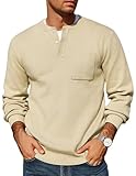COOFANDY Mens Lightweight Sweater Crew Neck Soft Knitted Pullover with Pocket 3 Button Up Henley Shirts Warm Thermal Sweatshirt Beige Cream Off White XXL 2XL