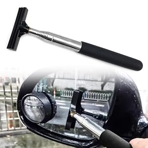 Car Rearview Mirror Scraper,​​Retractable Vehicle Glass Cleaner Tool,Long Handle Car Cleaning Tool,Portable Vehicle Interior Exterior Accessories for Rainy Foggy Weather (Black)
