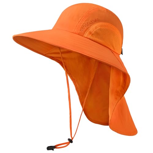 Image of BASSDASH UPF 50+ Unisex Water Resistant Wide Brim Sun Hat with Large Neck Flap Ponytail Fishing Hat for Men Women