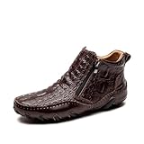 Mens Boot Side Zipper Ankle Dress Patent Leather Formal Boots Fashion Luxury Crocodile Pattern Luxury Classic Outdoor Non-Slip High-Top Fur Lined Loafers (Brown,10)
