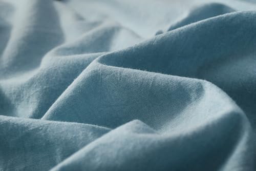 Image of F.Y.Dreams 100% Washed Cotton Duvet Cover for Weighted Blanket 60x80 inches with 16 Ties, Zipper on Long Side /Slate Blue /Just Duvet Cover