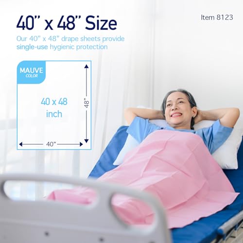Image of Dynarex Disposable Drape Sheets - 40 inch x 48 inch (Case of 100), Mauve, 2-Ply Tissue Paper for Patient Privacy, Exams, and Procedures