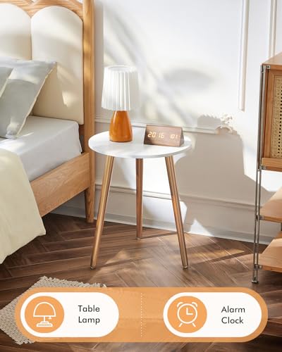 Image of Apicizon Round Side Table, Gold Accent Table with Wood Legs