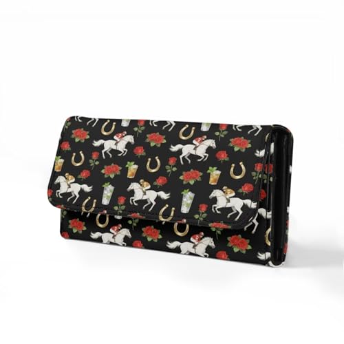 Image of AFPANQZ Leather Wallet for Women Bifold Leather RFID Wallets for Women Horse Rose Print Credit Card Holder with ID Window Coin Pocket for Lady