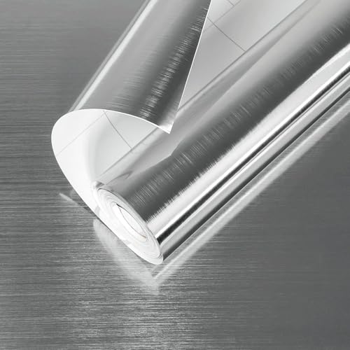 Image of Contact Paper Peel and Stick Countertop Contact Paper Waterproof Silver Metallic Wallpaper for Kitchen Backsplash Self Adhesive Wallpaper Dishwasher Fridge Appliances Cover (24x48Inch)