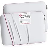 Imaginarium Memory Foam Cooling Pillow, 2 Pk, Breathable, Hypoallergenic, for Back, Stomach & Side Sleeper - White/Pink