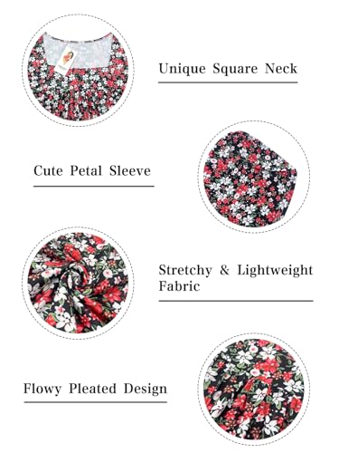 VISLILY Womens-Plus-Size-Summer-Tops Petal Short Sleeve T Shirts Square Neck Blouses Flowy Pleated Tunics XL-5XL3