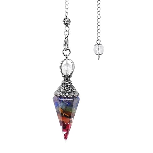 Pendentif hexagonal en cristal - En résine - Dégradé de couleur - Style vintage - Fleur de pendule - Avec chaîne - Pour bracelet Reiki Dowsing Scrying Balance (chakra) Cover
