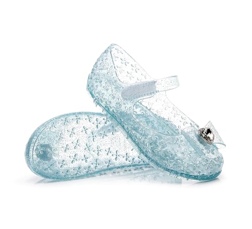 Image of Princess Dress Sandals Jelly Shoes for Toddler Girls Size 8, Blue Bird Nest Layered Lines Mary Jane Flats Childrens Clear Glitter with Hollow-Carved