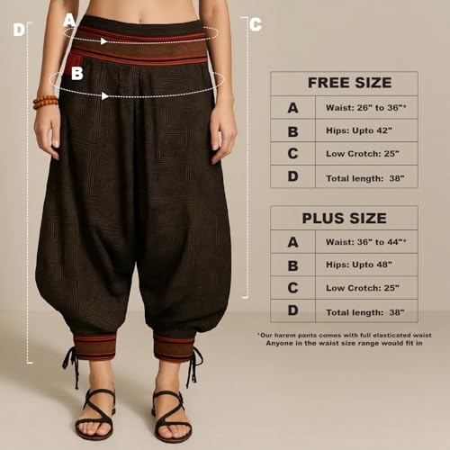 Image of The Veshti Company Hipie Harem Pants for Men Cotton Low Crotch Printed Baggy Bohemian Yoga Pajama Pant (Regular Fit)