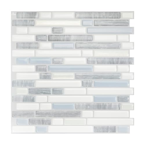 SMART TILES Peel and Stick Backsplash - 4 Sheets of 10.06' x 10' - 3D Adhesive Peel and Stick Tile Backsplash for Kitchen, Bathroom, Wall Tile