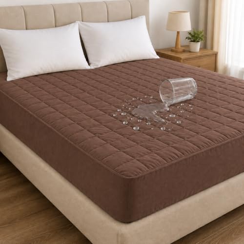 Image of RESTIFY 100% Waterproof Quilted Queen Size Mattress Protector 72x60 Inch 6x5 Ft Fits Upto 10 Inch Mattress | Premium Cotton Breathable Bed Protector | Mattress Cover for Double Bed |Brown