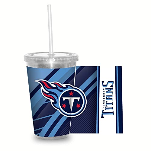 Rico Industries NFL Football Tennessee Titans NFL Football Team 16oz Clear Tumbler W/Straw