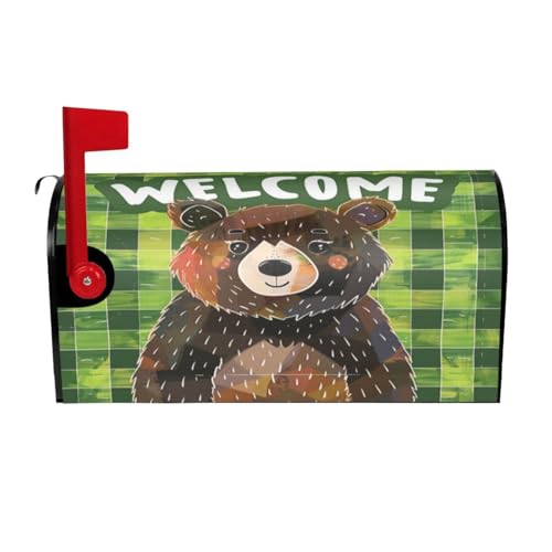 Image of Dujiea Bear Welcome Mailbox Wrap - Waterproof Magnetic Post Box Cover, Standard Size 25.5 inchX 21 inch Garden Yard Outside Farmhouse Home Decor
