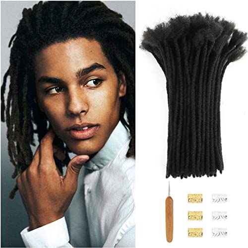 Dreadlock Extensions 8 Inch 60 Strands, 0.6 cm Width Reggae Hip-hop Handmade Synthetic Hair, Afro Kinky Top Locs Dreads Extensions (#1B, 8 Inch (Strands of 60))