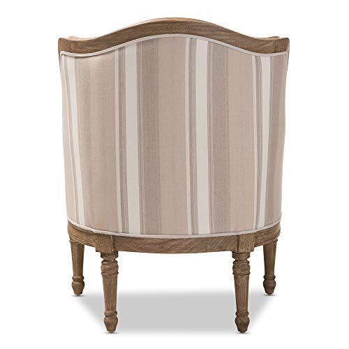 Baxton Studio Striped Charlemagne Traditional French Accent Chair, Oak Brown #TOP3