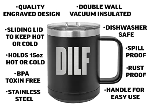 Rogue River Tactical Funny Dad Dilf Joke Heavy Duty Stainless Steel Black Coffee Mug Tumbler With Lid Novelty Cup Great Gift Idea For Dad Men Husband Boyfreind #TOP1