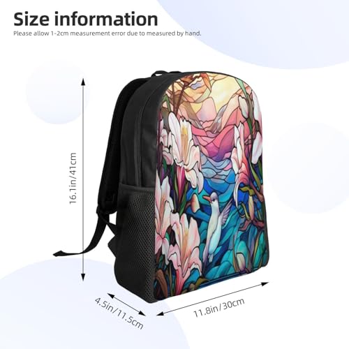 Waterproof Backpack Hummingbird Flowers Stained Glass 16Inch Unisex Backpack Gym Casual Daypack for Women Men Gift4